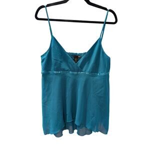 H&M Teal Blue Layered VNeck Camisole Tank Top US 12 Flowing Fit Sheer Hem Summer